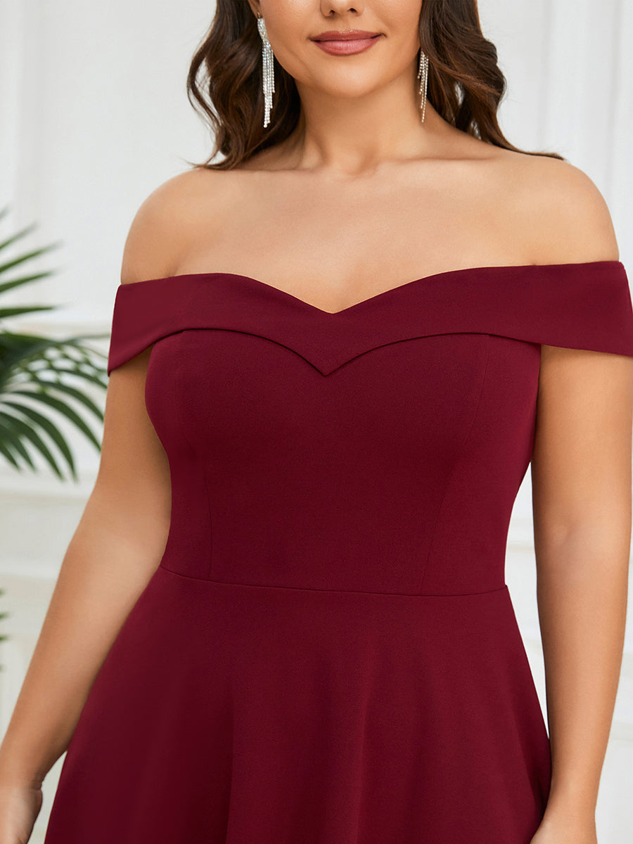 Color=Burgundy | Sexy Off Shoulders A Line Asymmetric Hem Wholesale Evening Dresses-Burgundy 5