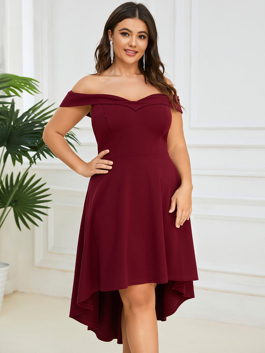 Color=Burgundy | Sexy Off Shoulders A Line Asymmetric Hem Wholesale Evening Dresses-Burgundy 4