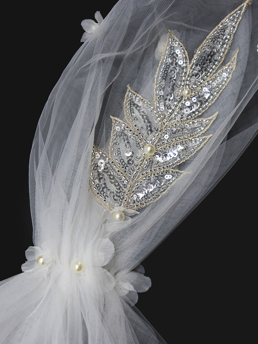 Color=White | Modern Floor Length Embroidered Sequined Tulle Wedding Dress-White 8