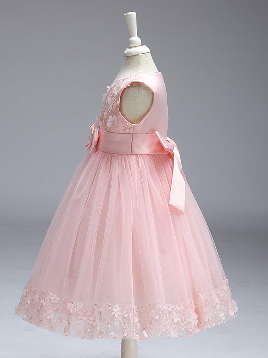 Flower Adorned Sheer Flower Girl Dress with Butterfly Bows #color_Pink