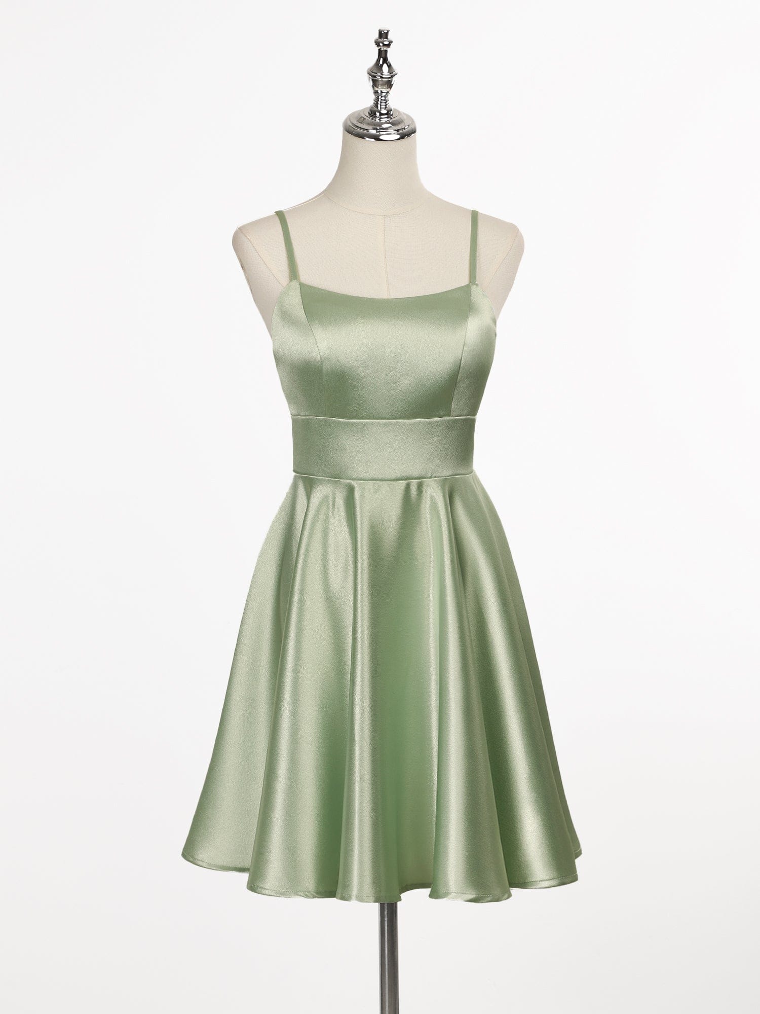 Mini Satin Spaghetti Strap A-Line Backless Homecoming#color_Sage Green
