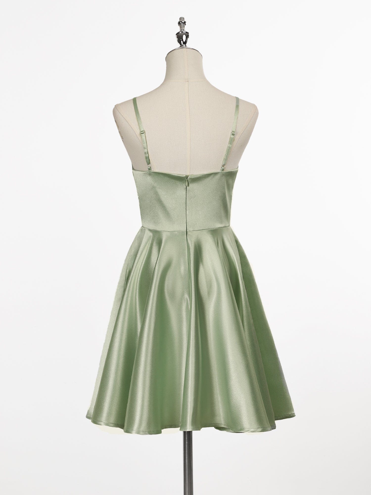 Mini Satin Spaghetti Strap A-Line Backless Homecoming#color_Sage Green