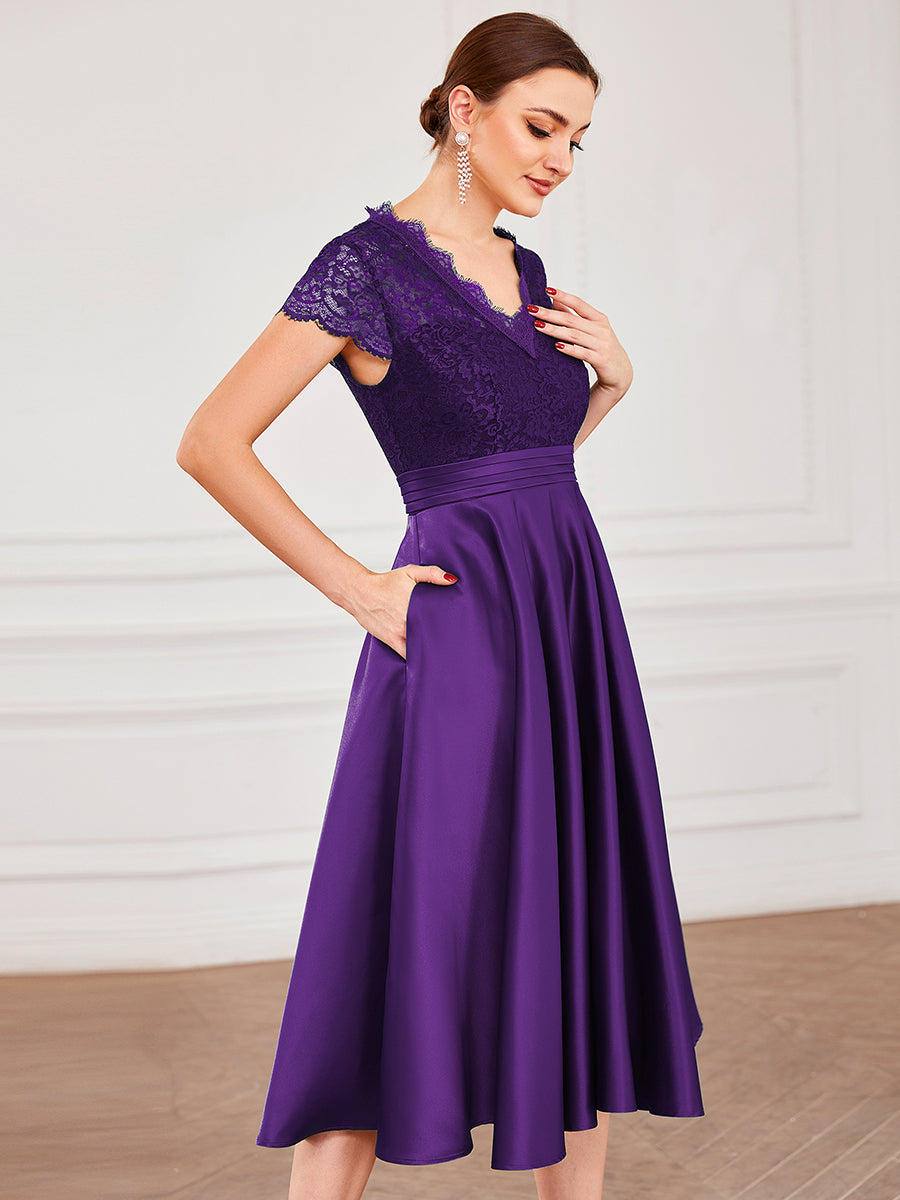 Color=Dark Purple | Women's Short Sleeves Knee-Length Wholesale Homecoming Cocktail Dresses-Dark Purple 3