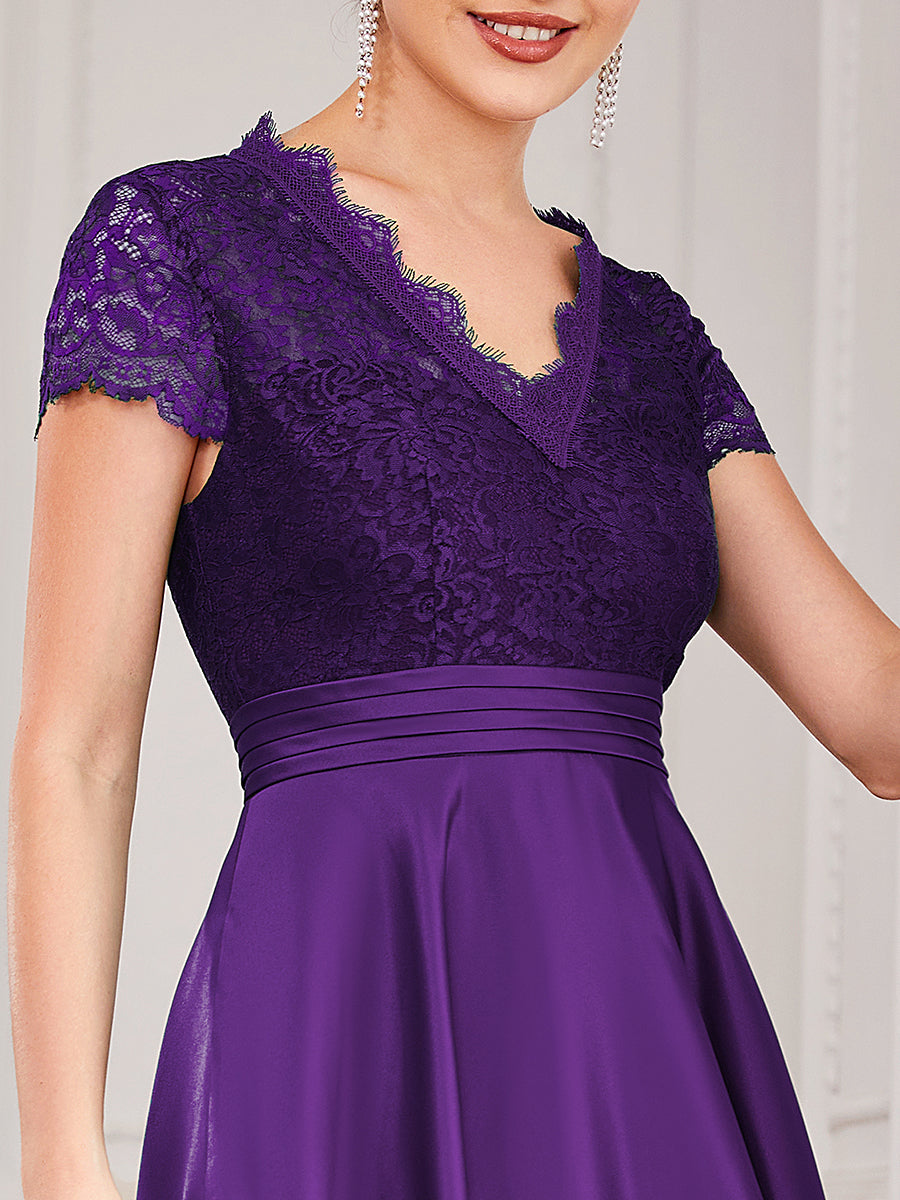 Color=Dark Purple | Women's Short Sleeves Knee-Length Wholesale Homecoming Cocktail Dresses-Dark Purple 5