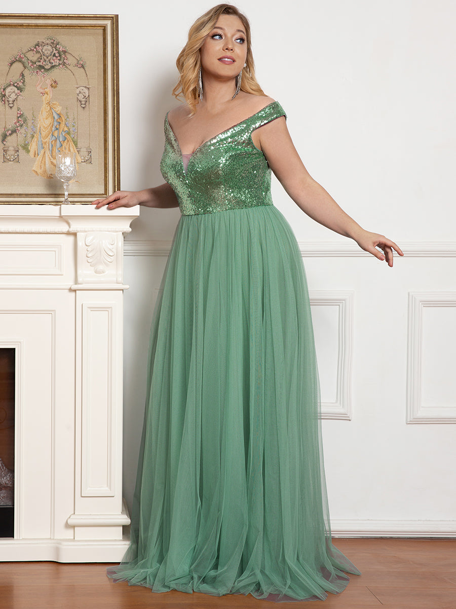 Plus Size Tulle Evening Dress | Wholesale Formal Dresses with Sequin Bodice Plus Size Tulle Evening Dress | Wholesale Formal Dresses with Sequin Bodice