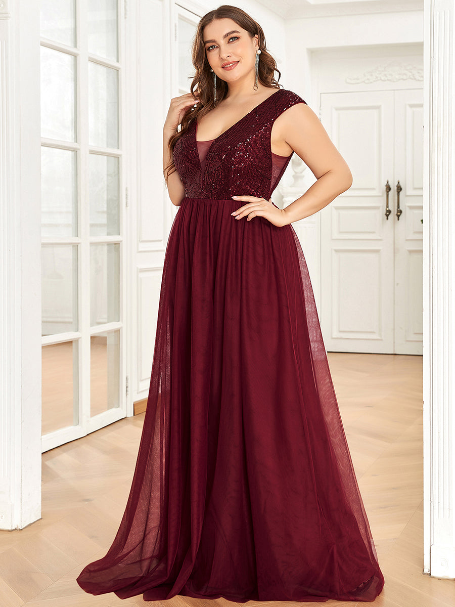 Color=Burgundy | Glamorous Sleeveless A Line Wholesale Evening Dresses with Deep V Neck-Burgundy 3