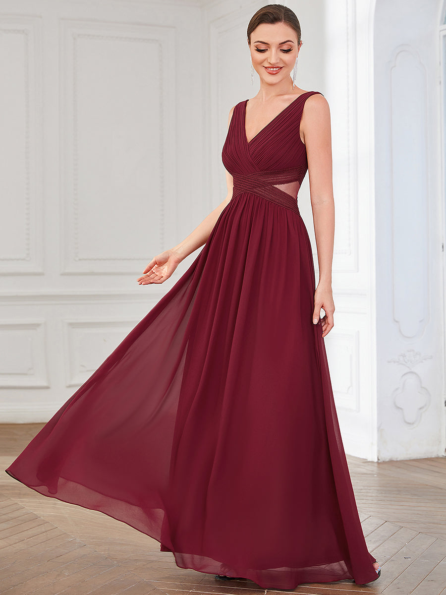 Color=Burgundy | Deep V Neck A Line Strapless Hollow Out Wholesale Evening Dresses-Burgundy 1