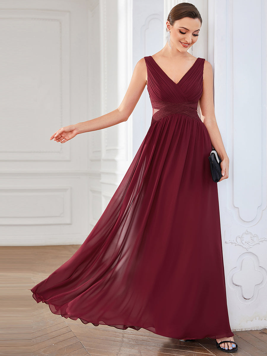 Color=Burgundy | Deep V Neck A Line Strapless Hollow Out Wholesale Evening Dresses-Burgundy 4