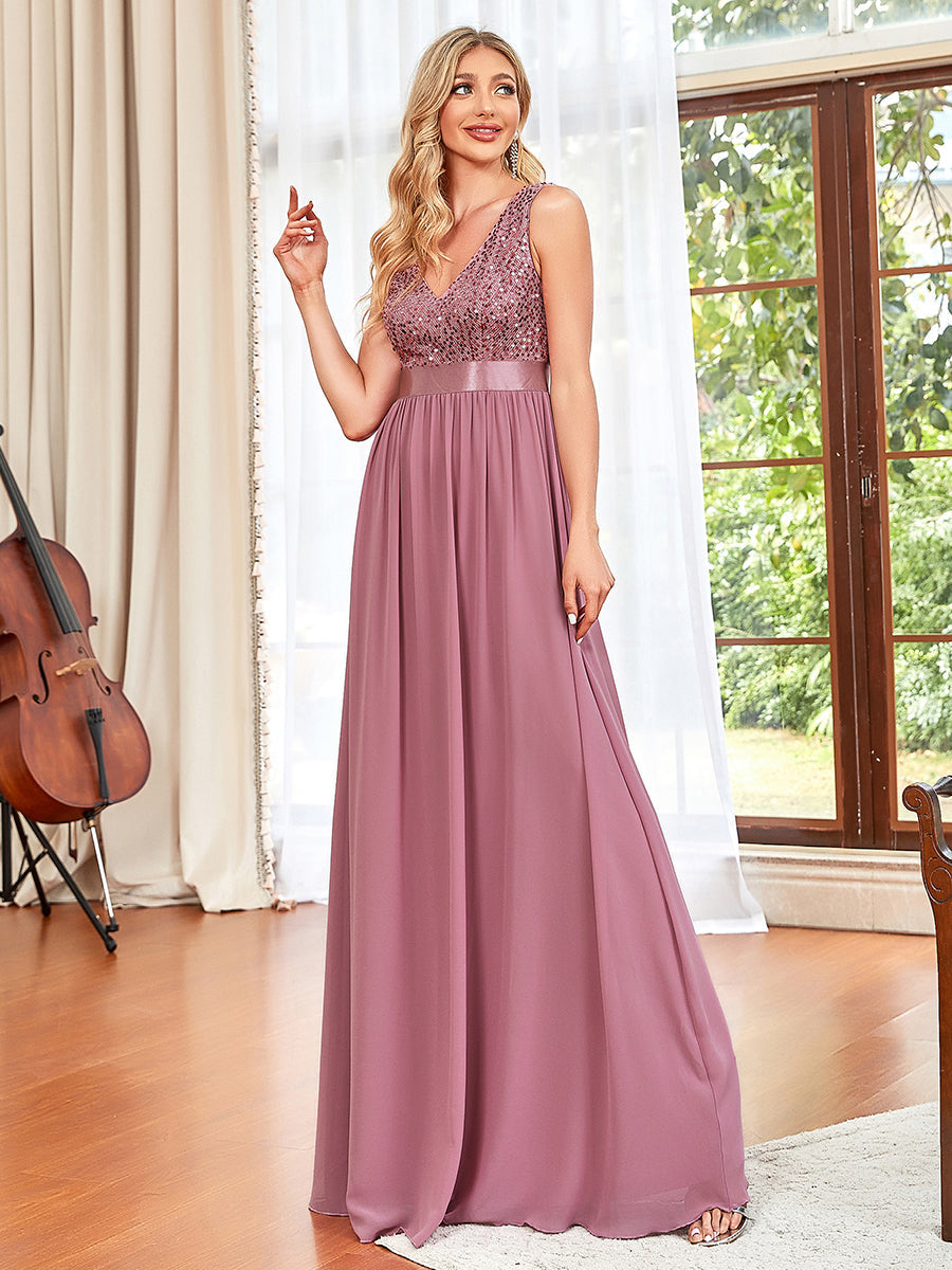 Color=Orchid | Adorable A Line Sleeveless Wholesale Bridesmaid Dresses with Deep V Neck-Orchid 2