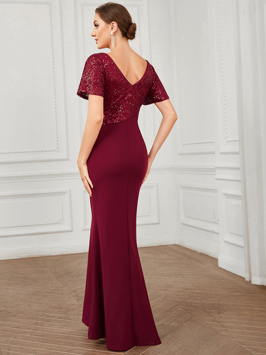 Color=Burgundy | Plus Size Fishtail Sweetheart Neck Split Wholesale Evening Dresses-Burgundy 2