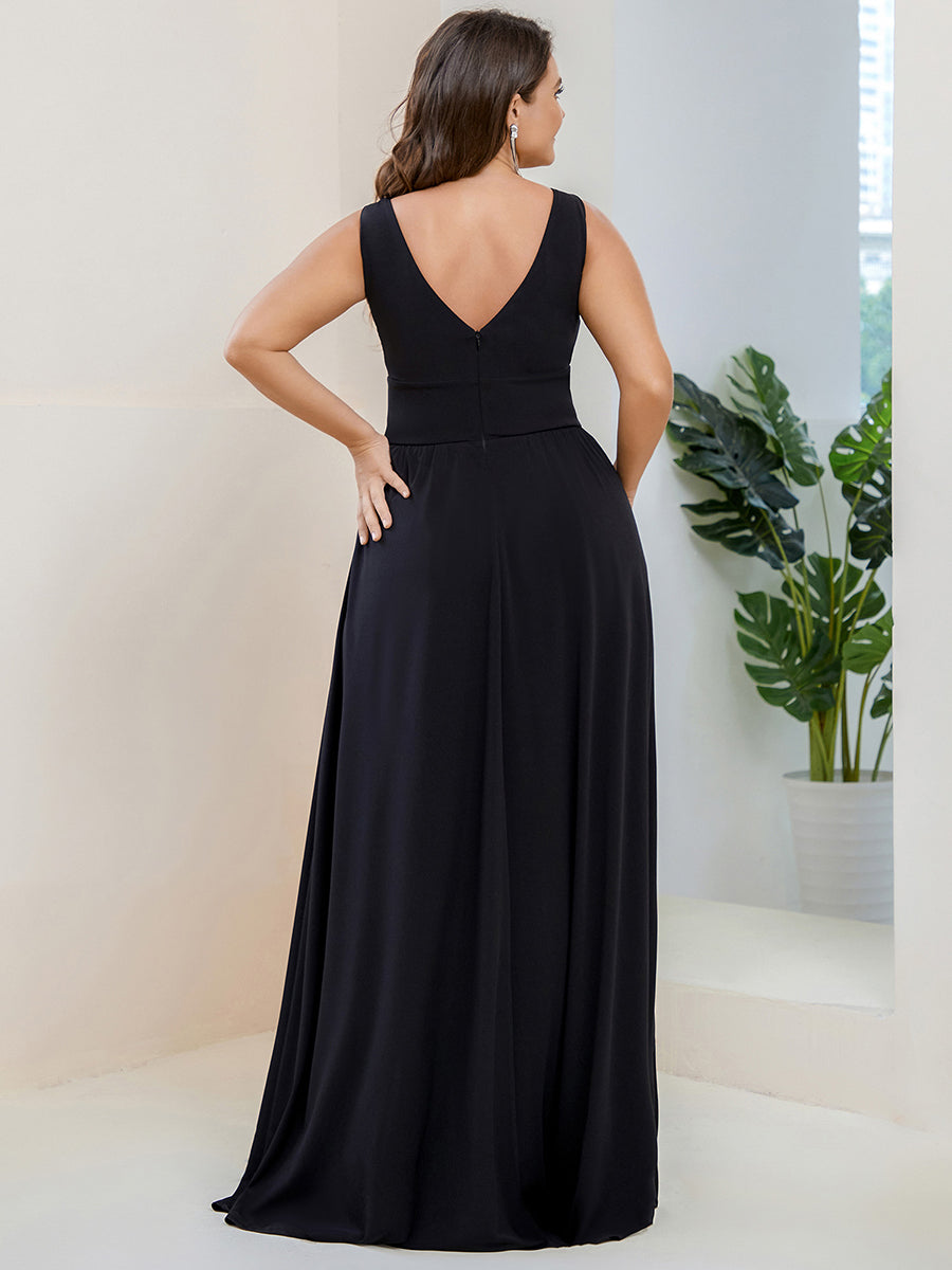 Color=Black | Sleeveless Wholesale Bridesmaid Dresses with Deep V Neck and A Line-Black 2