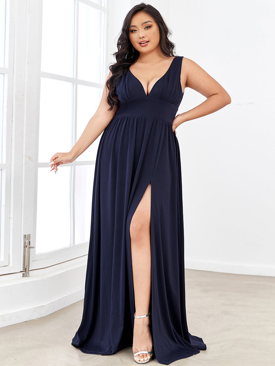 Color=Navy Blue | Sleeveless Wholesale Bridesmaid Dresses with Deep V Neck and A Line-Navy Blue 4