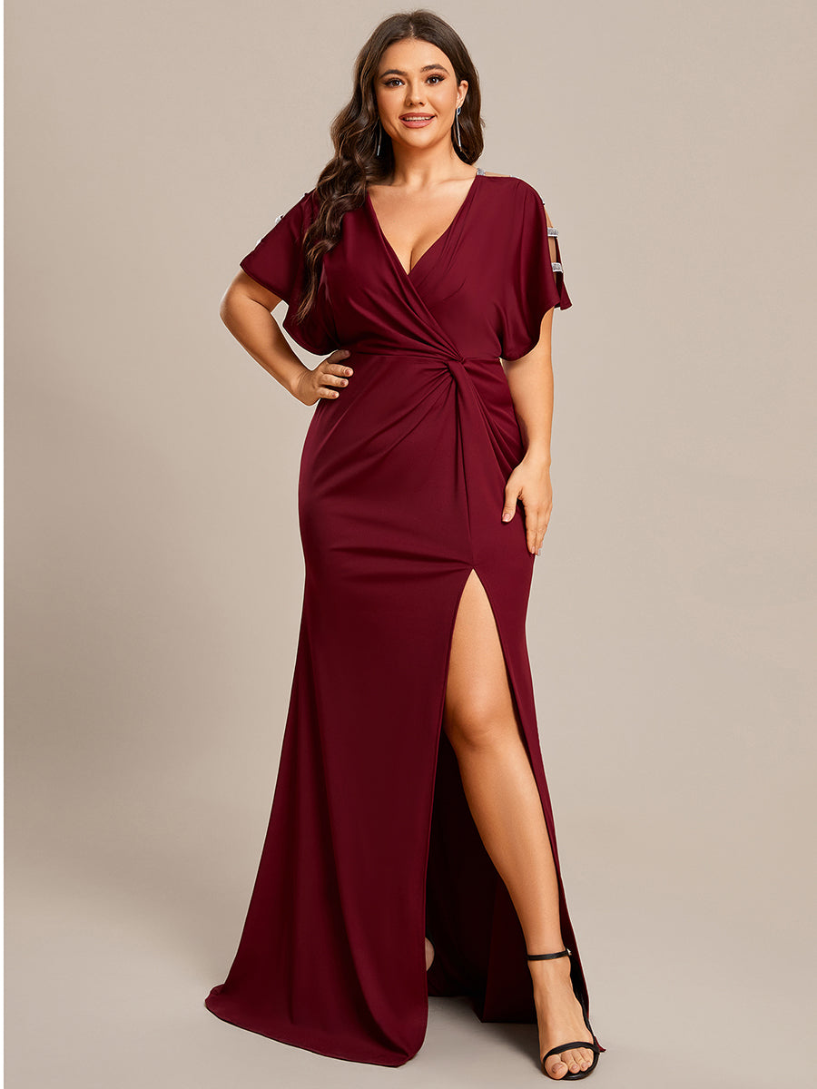 Plus Deep V Neck High Split Pleated Wholesale Evening Dresses Plus Deep V Neck High Split Pleated Wholesale Evening Dresses