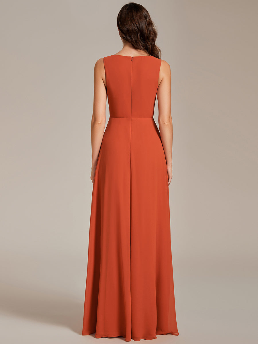 A-Line V Neck Appliques Ruched Wholesale Evening Dresses#Color_Burnt Orange