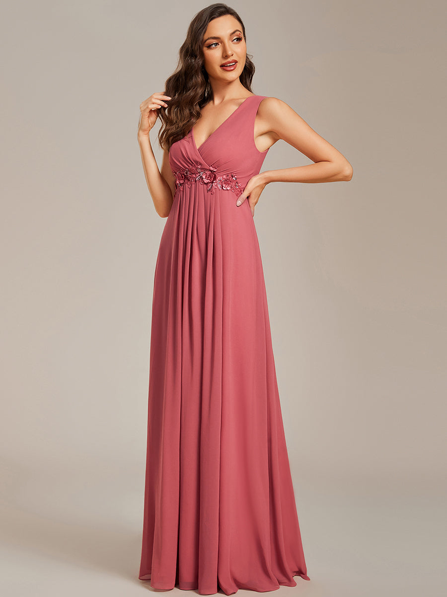A-Line V Neck Appliques Ruched Wholesale Evening Dresses#Color_Cameo Brown