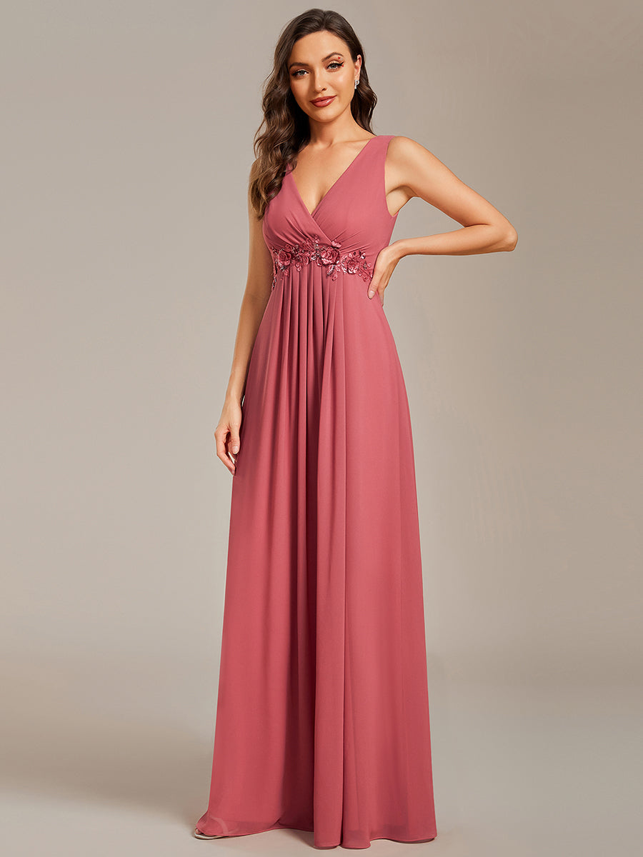 A-Line V Neck Appliques Ruched Wholesale Evening Dresses#Color_Cameo Brown