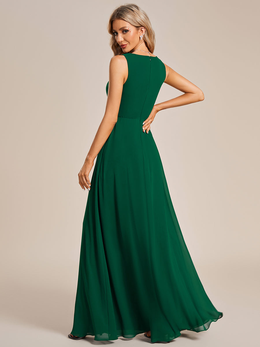 A-Line V Neck Appliques Ruched Wholesale Evening Dresses#Color_Dark Green