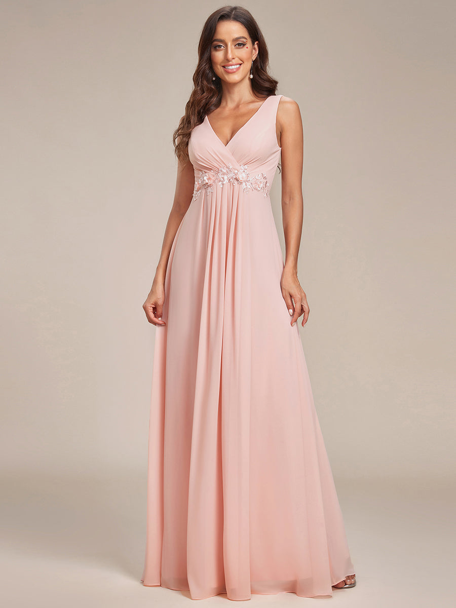 A-Line V Neck Appliques Ruched Wholesale Evening Dresses#Color_Pink