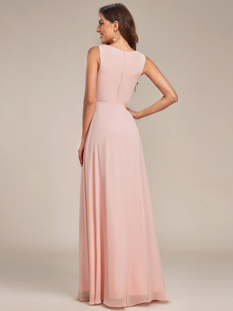 A-Line V Neck Appliques Ruched Wholesale Evening Dresses#Color_Pink