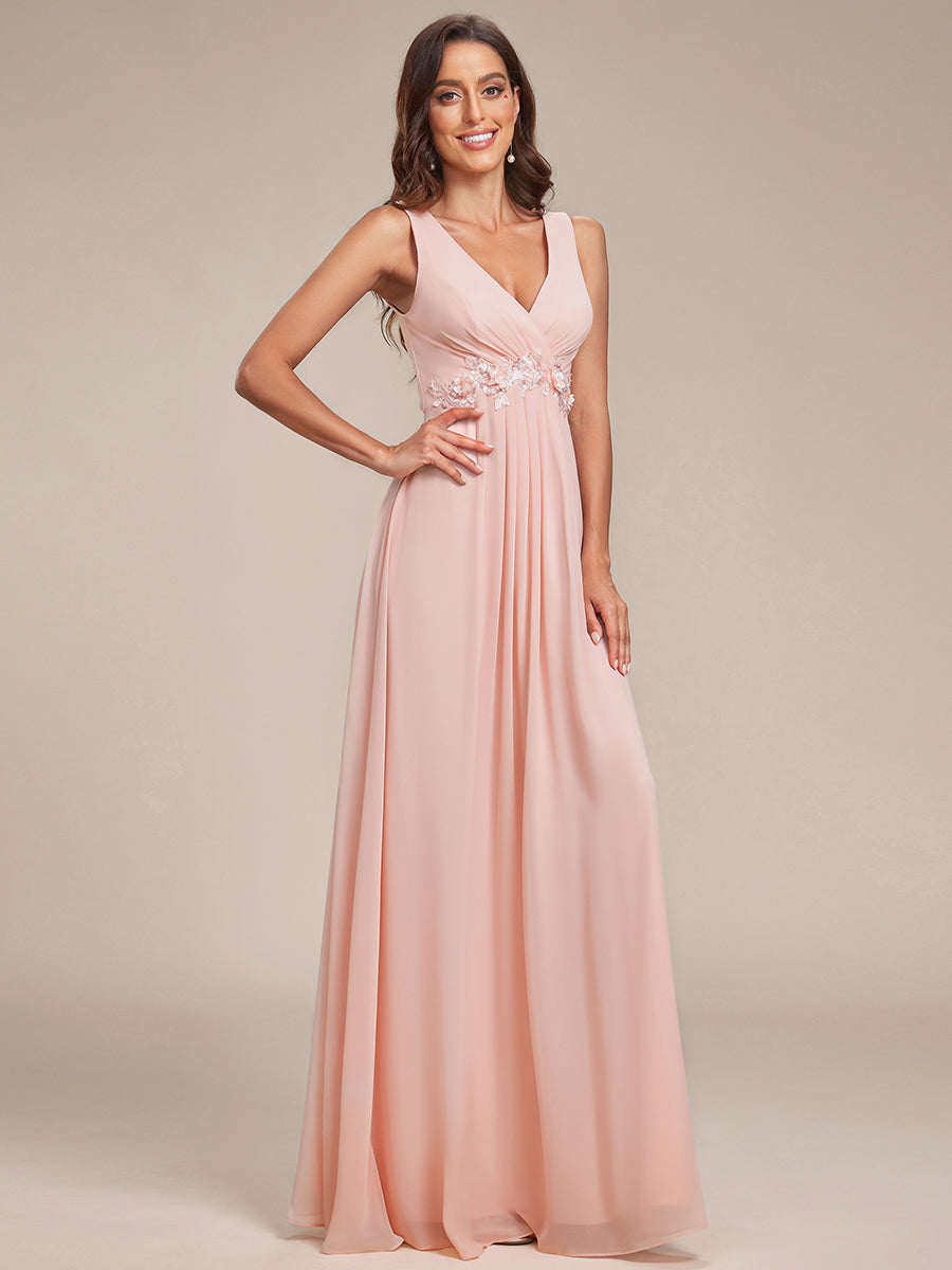 A-Line V Neck Appliques Ruched Wholesale Evening Dresses#Color_Pink