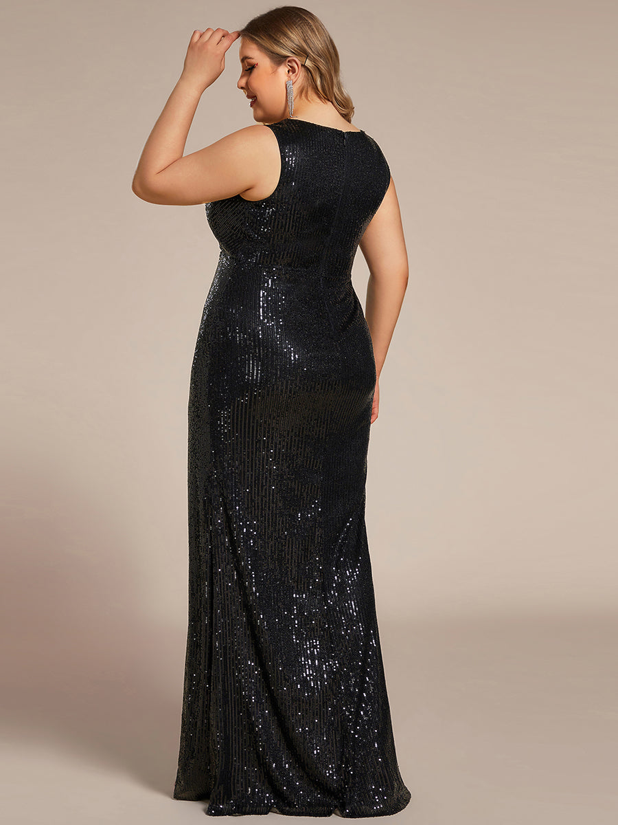 Color=Black | Sleeveless Sparkly Sequin Hot High Split Wholesale Evening Dresses-Black 2