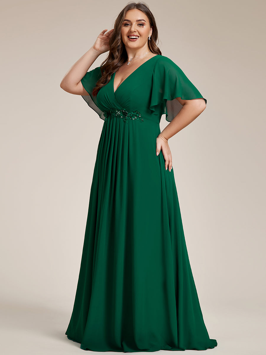 Plus V Neck Appliques Pleated Wholesale Bridesmaid Dresses#Color_Dark Green