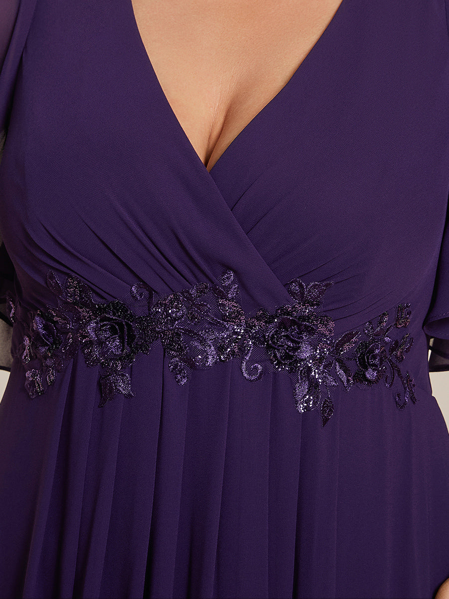V Neck Appliques Pleated Wholesale Bridesmaid Dresses#Color_Dark Purple
