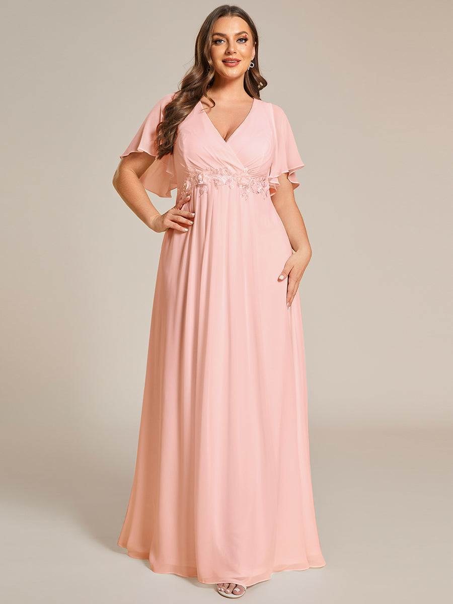 V Neck Appliques Pleated Wholesale Bridesmaid Dresses#Color_Pink