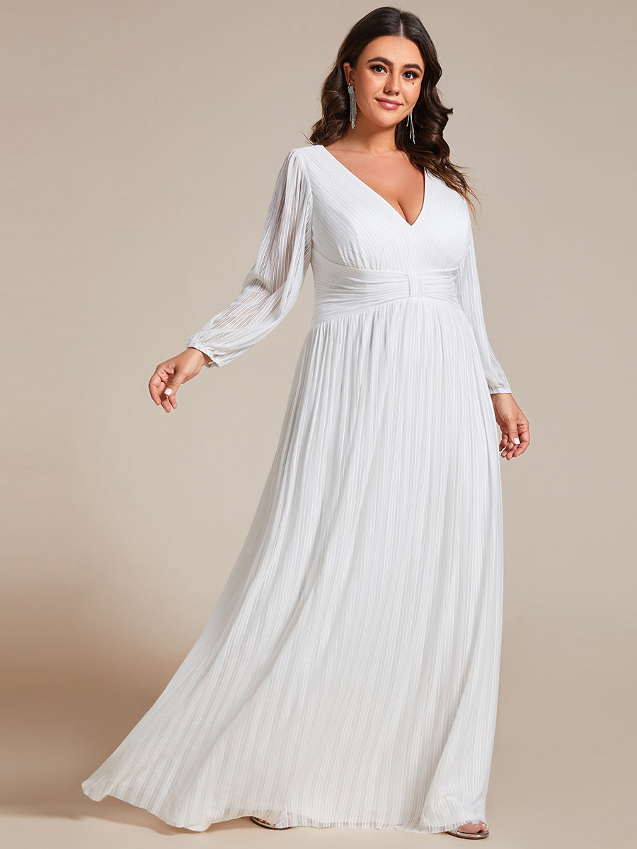 Color=Plus Size Purple Wisteria | Maxi Long Chiffon Waist  V Neck Wholesale Evening Dress with Long Sleeves-White 3