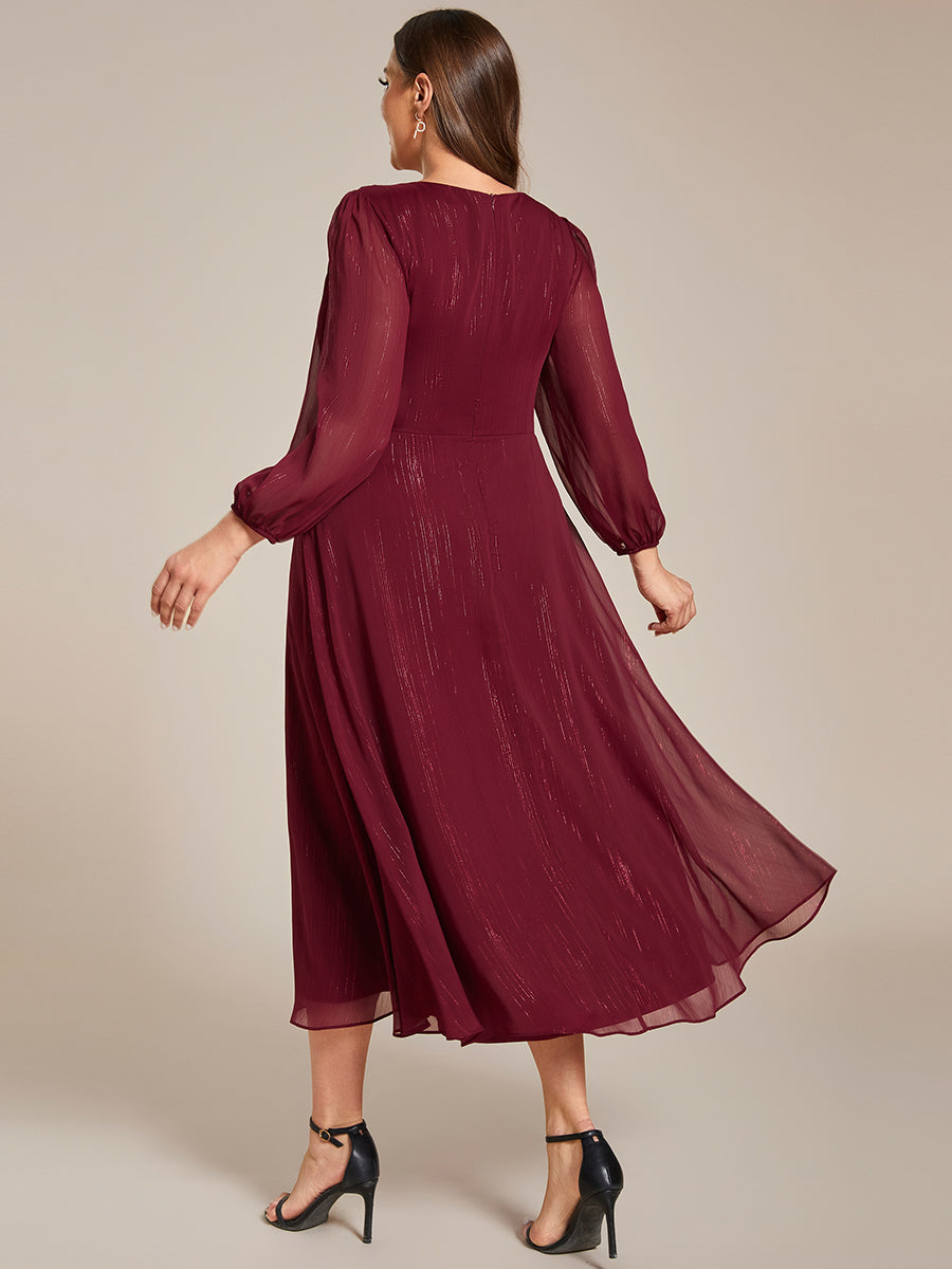 Shiny Chiffon Wholesale Wedding Guest Dresses with Long Sleeve#Color_Burgundy