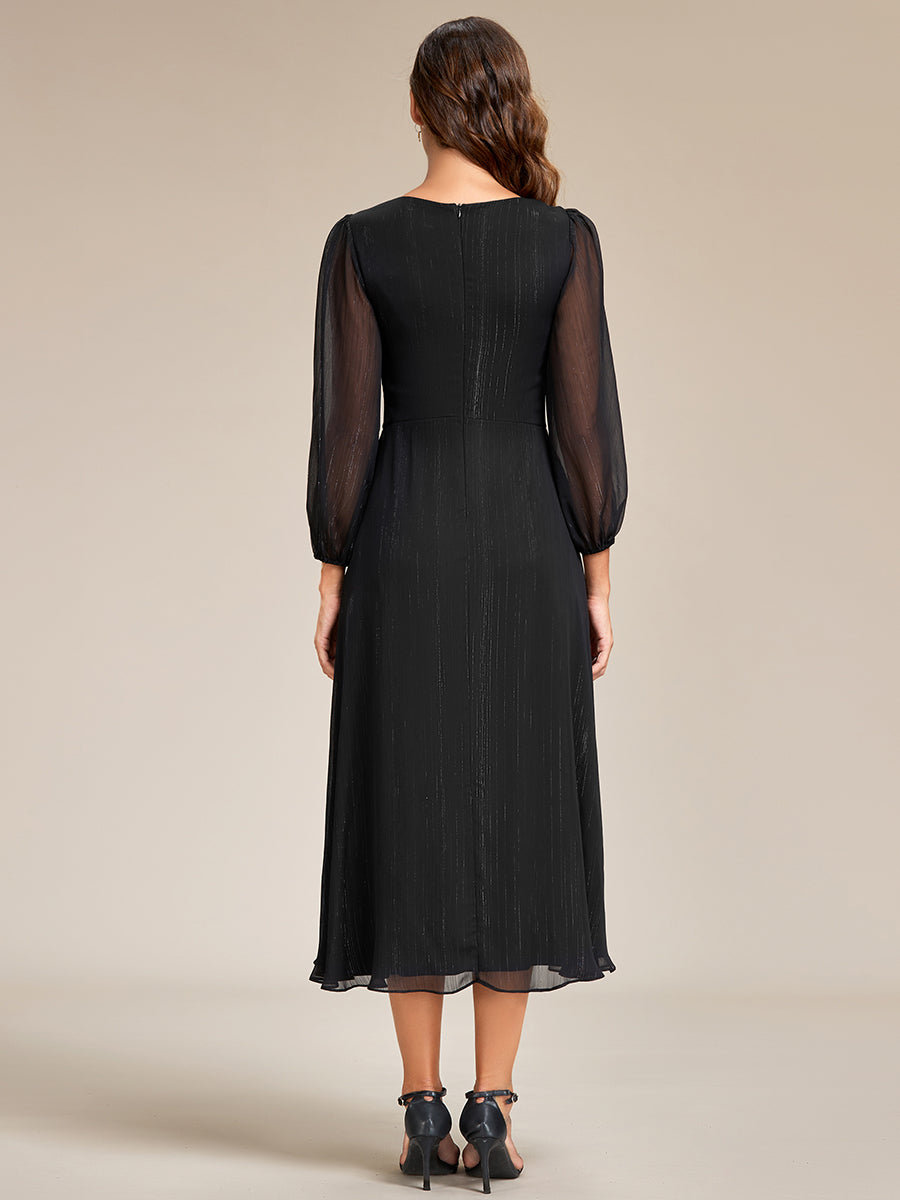 Shiny Chiffon Wholesale Wedding Guest Dresses with Long Sleeve#Color_Black