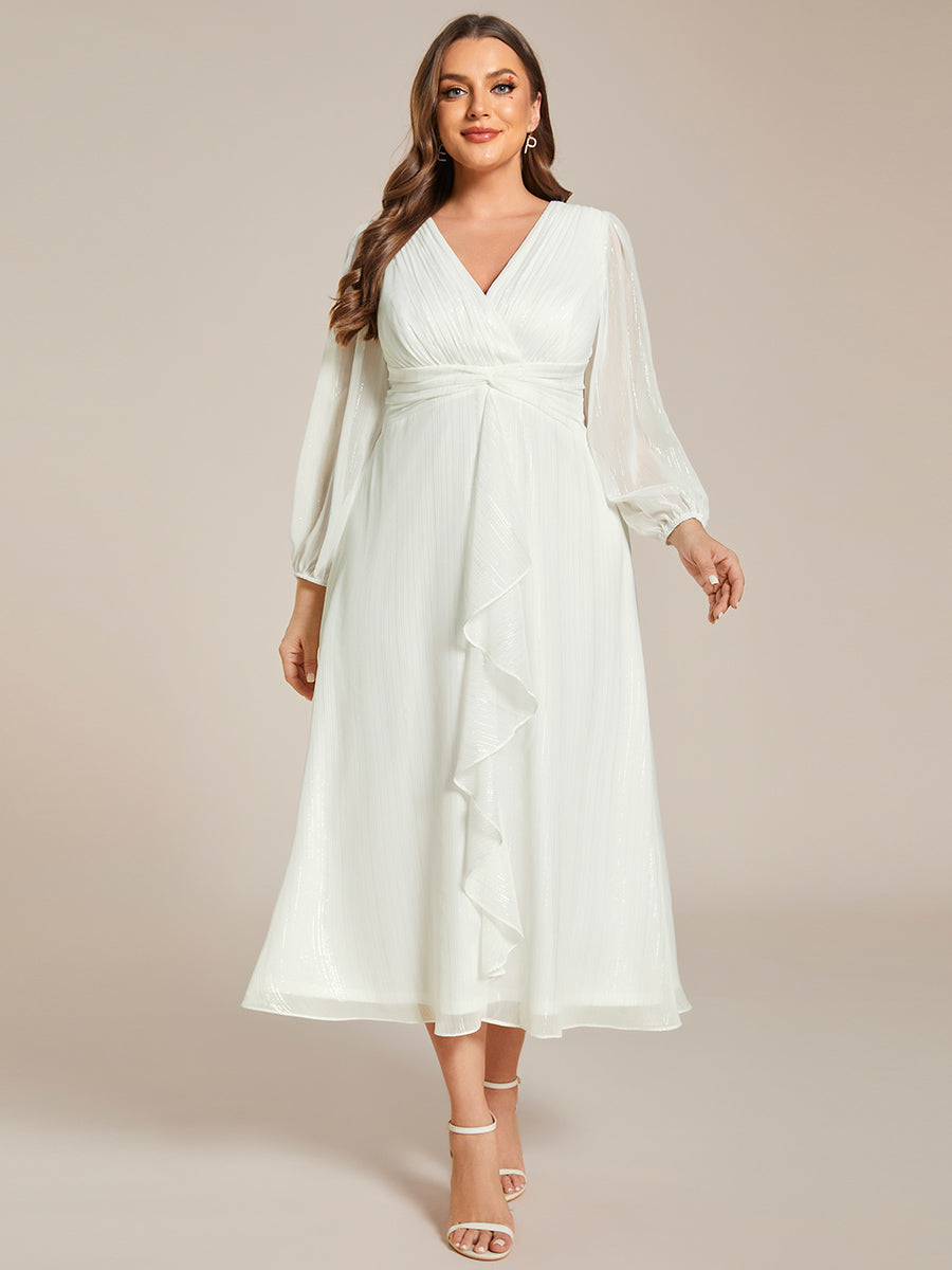 Shiny Chiffon Wholesale Wedding Guest Dresses with Long Sleeve#Color_Cream