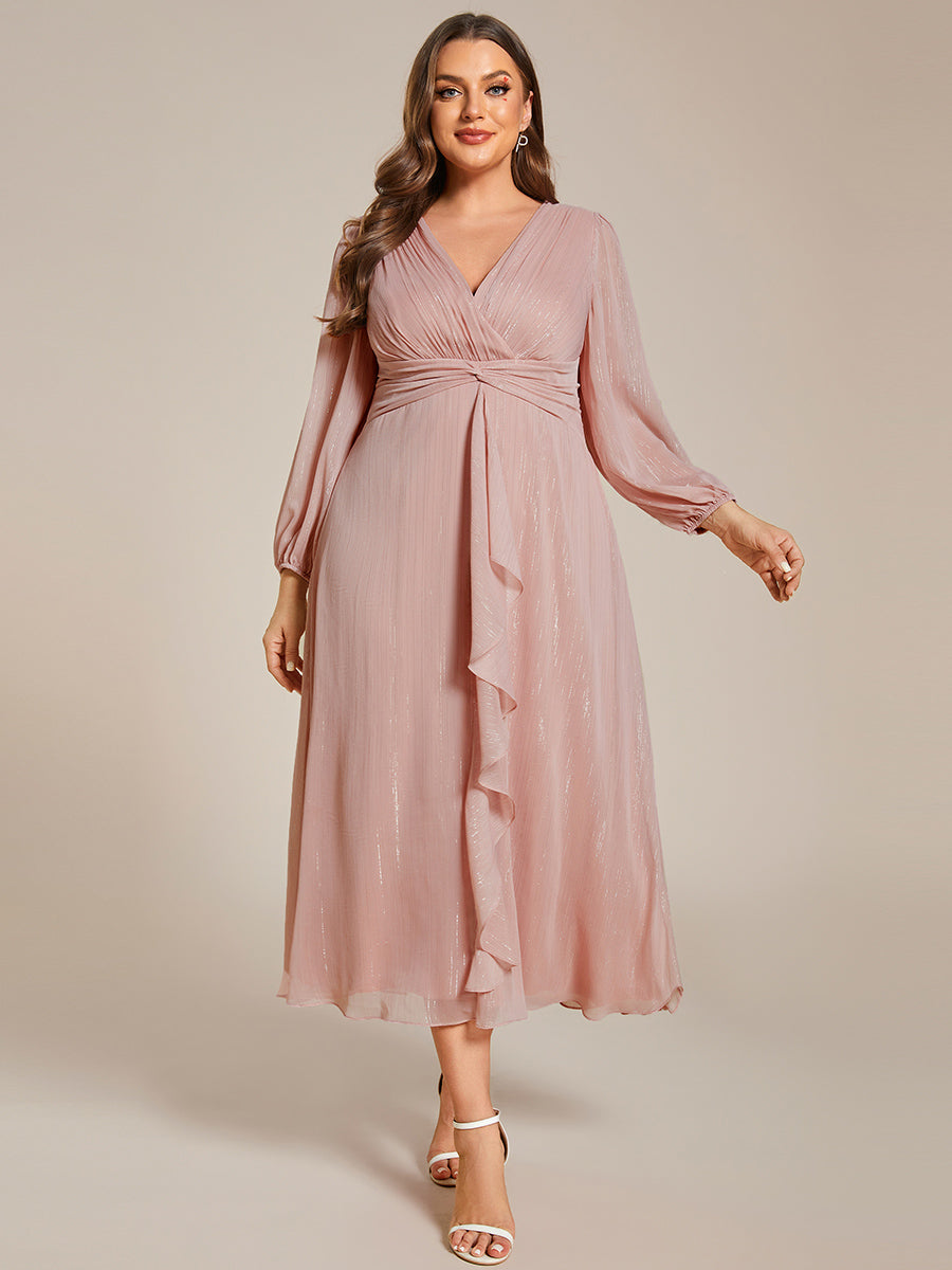 Shiny Chiffon Wholesale Wedding Guest Dresses with Long Sleeve#Color_Dusty Rose