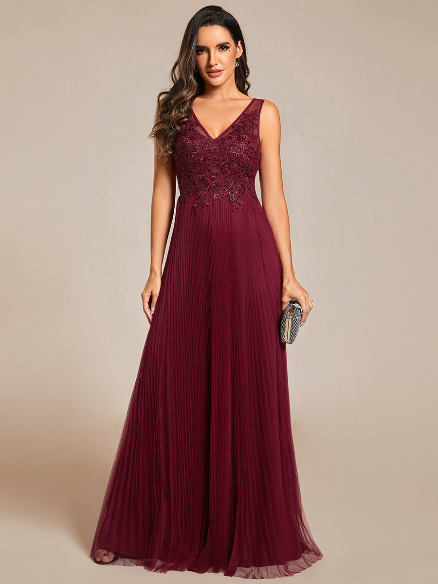 Elegant Appliques Chiffon A-Line Floor Length V Neck Sleeveless Wholesale Evening Dress