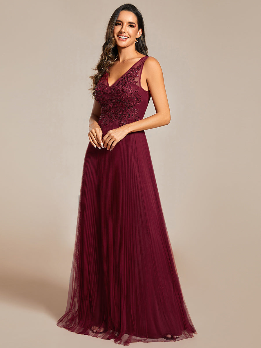 Elegant Appliques Chiffon A-Line Floor Length V Neck Sleeveless Wholesale Evening Dress