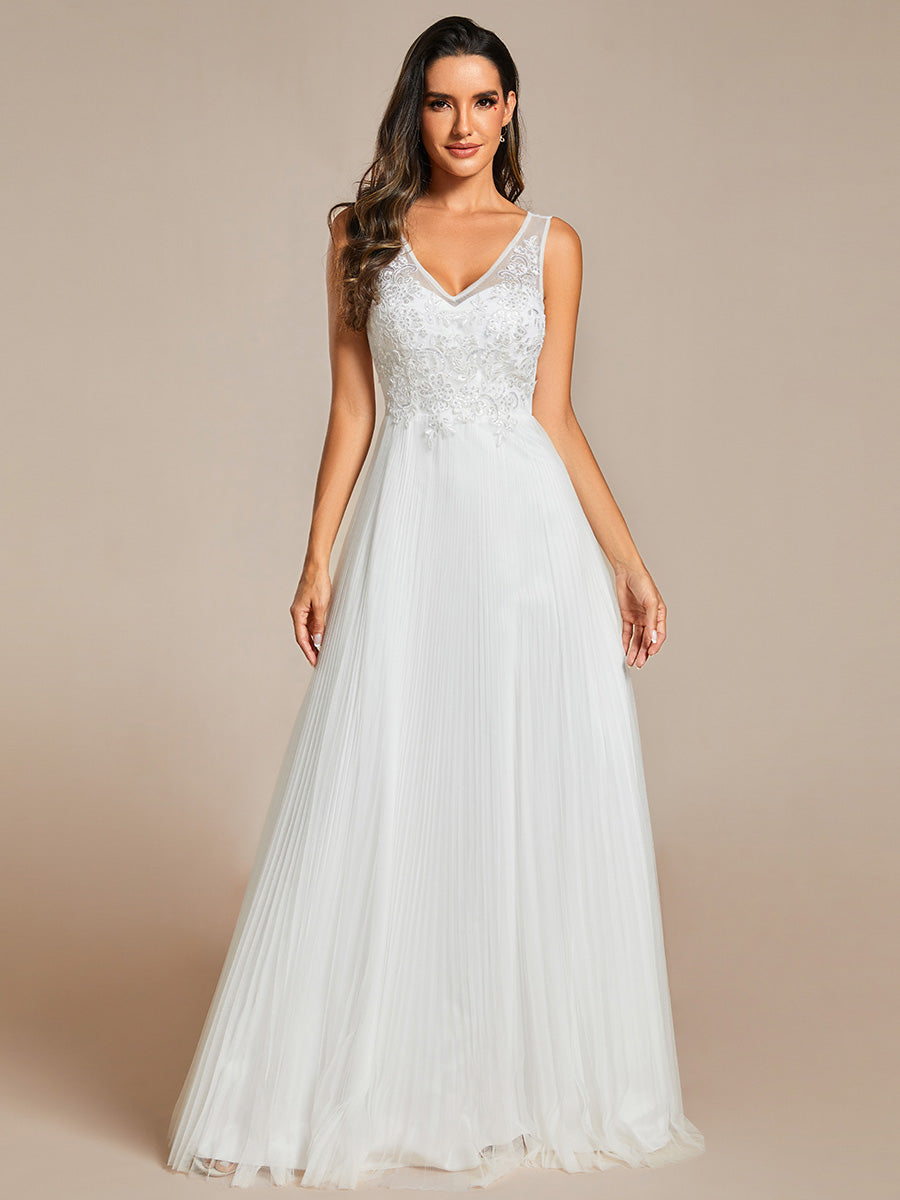 Elegant Appliques Chiffon A-Line Floor Length V Neck Sleeveless Wholesale Evening Dress