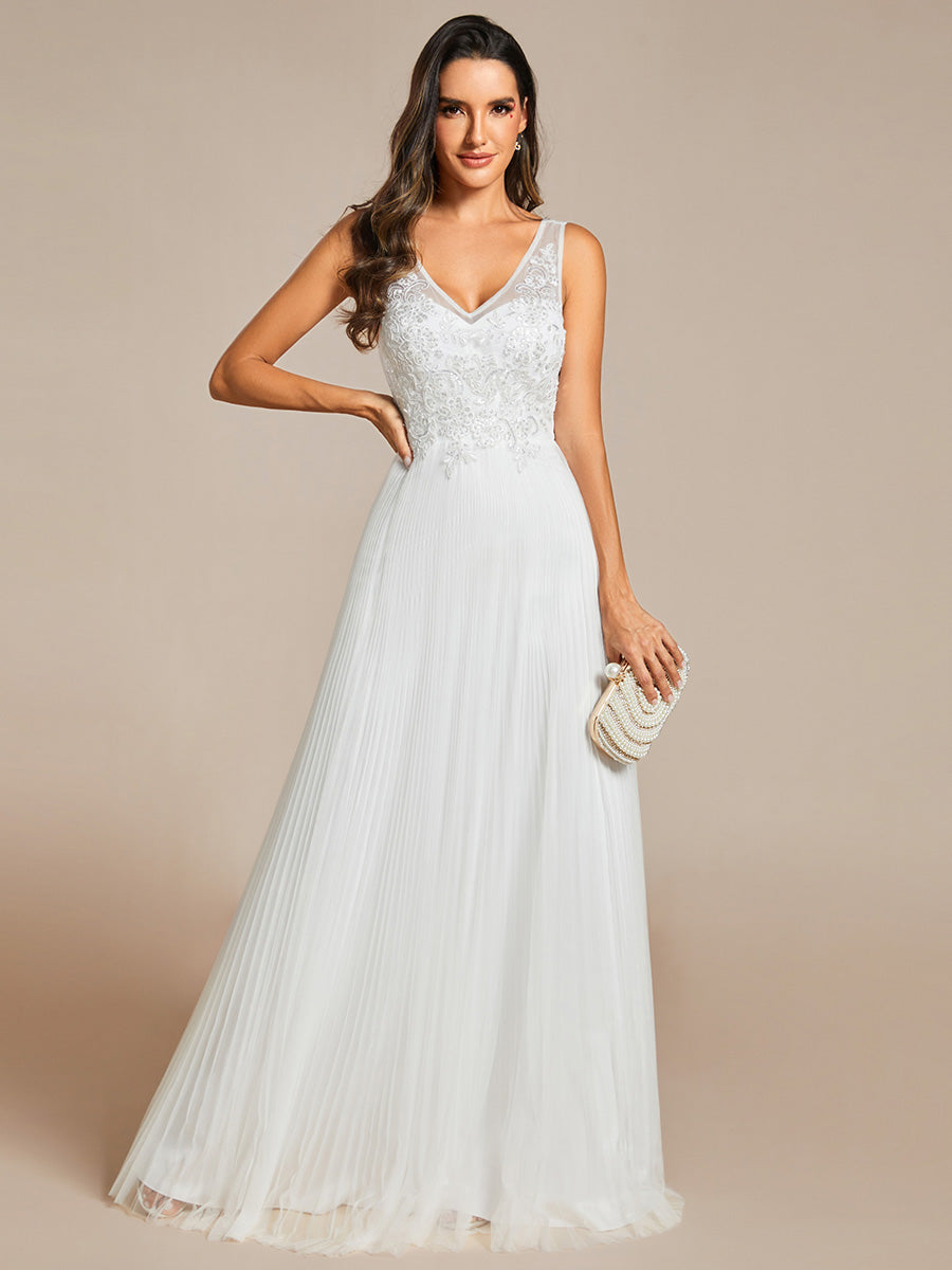 Elegant Appliques Chiffon A-Line Floor Length V Neck Sleeveless Wholesale Evening Dress