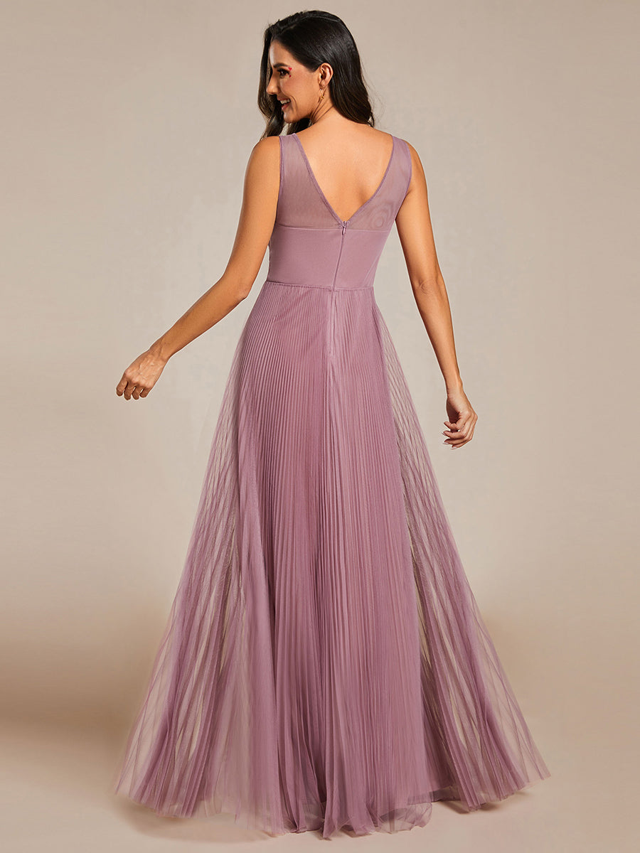 Elegant Appliques Chiffon A-Line Floor Length V Neck Sleeveless Wholesale Evening Dress