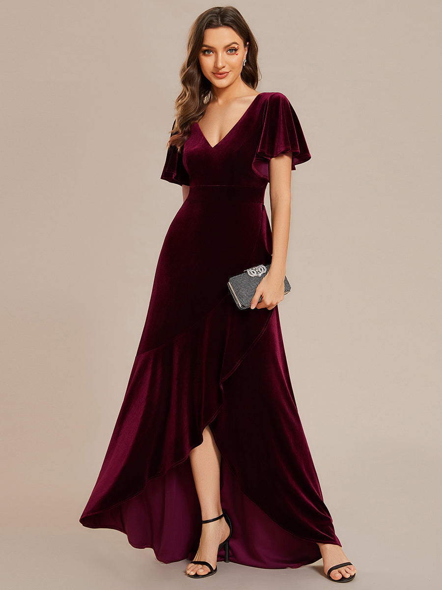 Color=Burgundy | Maxi Long Sequin Wholesale Evening Dress with Long Sleeves-Burgundy 1
