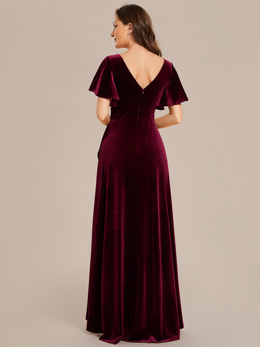 Color=Burgundy | Maxi Long Sequin Wholesale Evening Dress with Long Sleeves-Burgundy 2