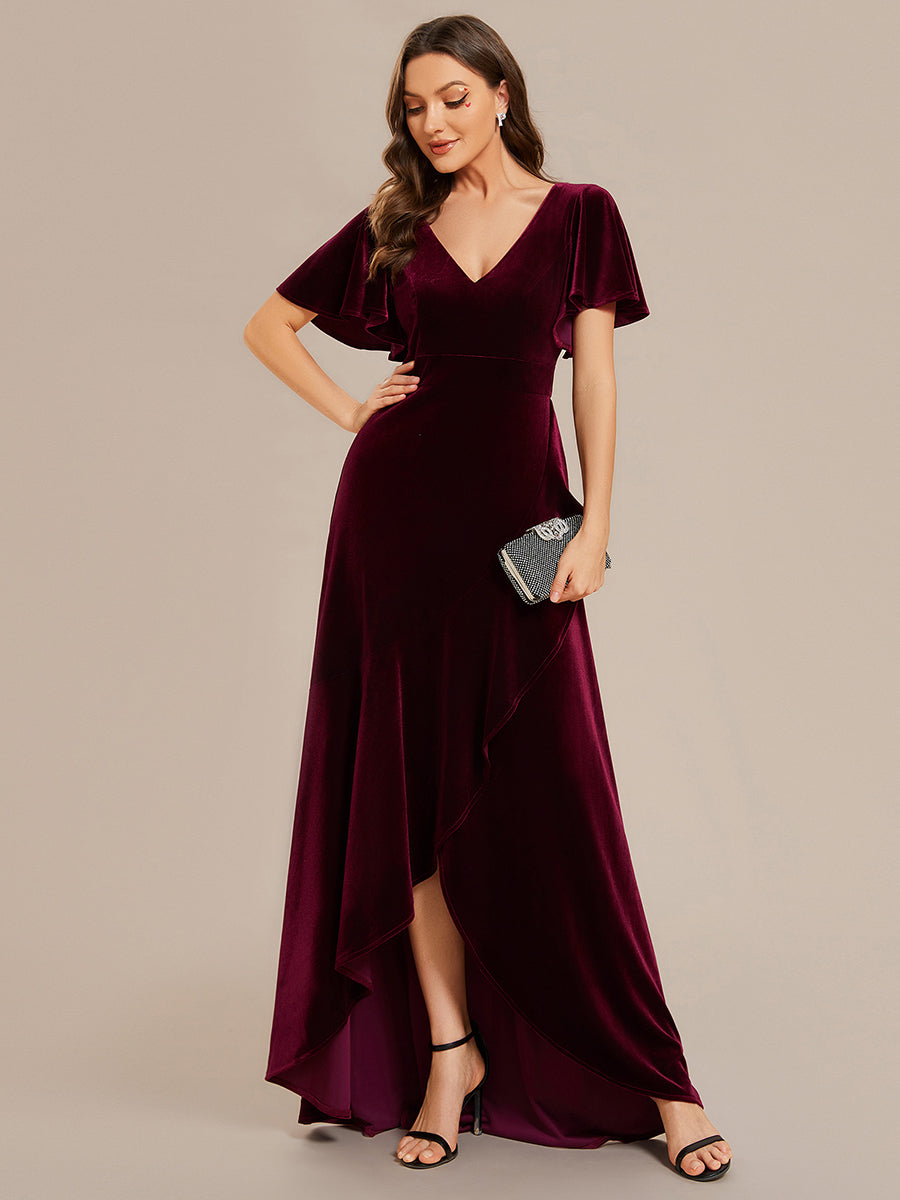 Color=Burgundy | Maxi Long Sequin Wholesale Evening Dress with Long Sleeves-Burgundy 3