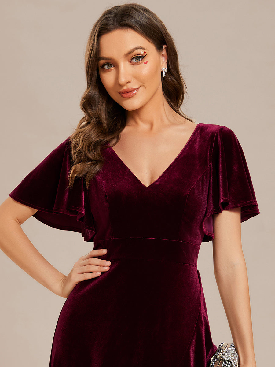 Color=Burgundy | Maxi Long Sequin Wholesale Evening Dress with Long Sleeves-Burgundy 4