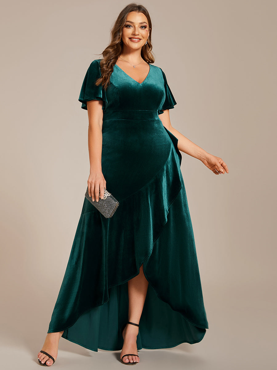 Color=Plus Burgundy | Maxi Long Sequin Wholesale Evening Dress with Long Sleeves-Dark Green 1