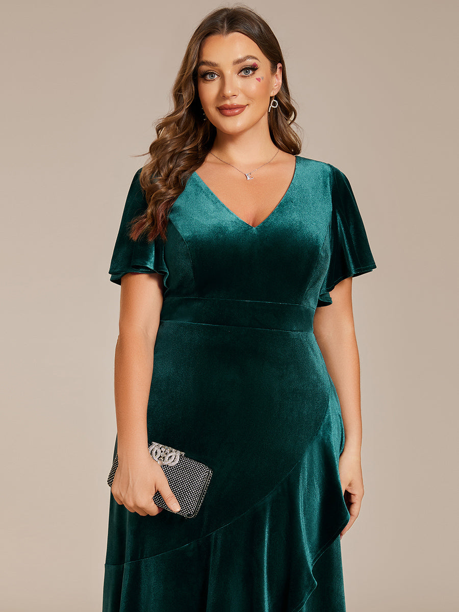 Color=Plus Burgundy | Maxi Long Sequin Wholesale Evening Dress with Long Sleeves-Dark Green 5