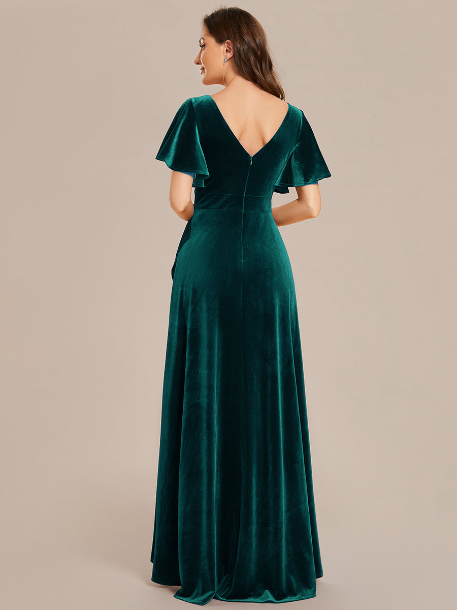 Color=Dark Green | Maxi Long Sequin Wholesale Evening Dress with Long Sleeves-Dark Green 9