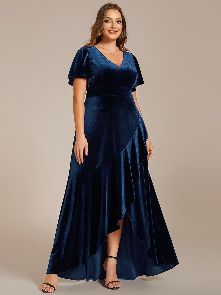 Color=Plus Burgundy | Maxi Long Sequin Wholesale Evening Dress with Long Sleeves-Navy Blue 3