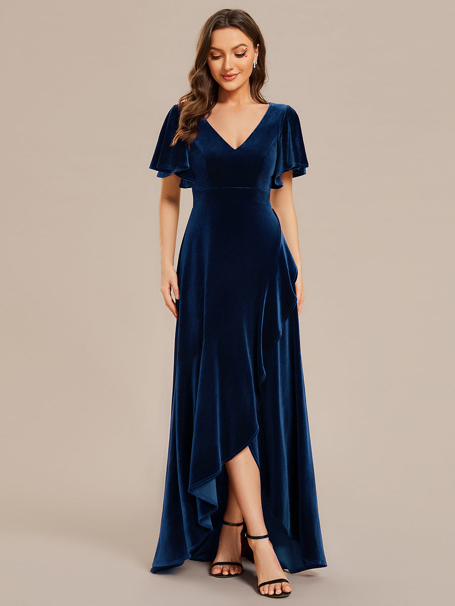 Color=Navy Blue | Maxi Long Sequin Wholesale Evening Dress with Long Sleeves-Navy Blue 11