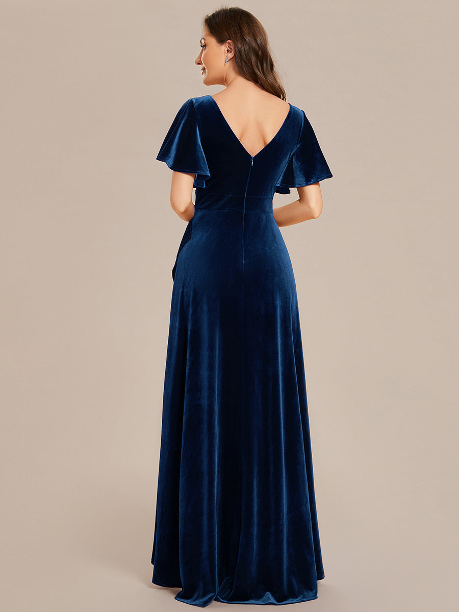 Color=Navy Blue | Maxi Long Sequin Wholesale Evening Dress with Long Sleeves-Navy Blue 12