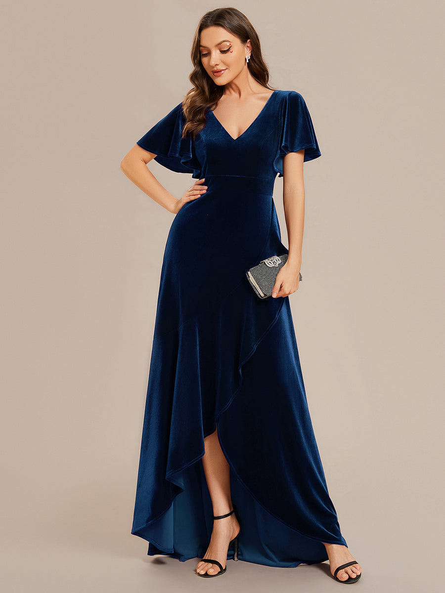Color=Navy Blue | Maxi Long Sequin Wholesale Evening Dress with Long Sleeves-Navy Blue 15