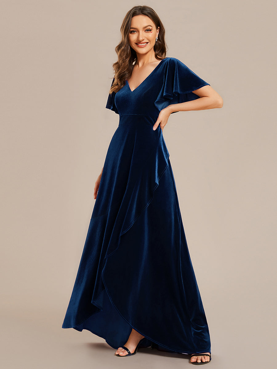 Color=Navy Blue | Maxi Long Sequin Wholesale Evening Dress with Long Sleeves-Navy Blue 14